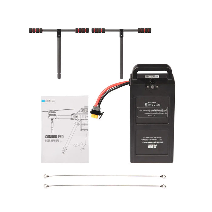 A 36V 20Ah LiFePO4 battery pack with a handle, landing gear, and a user manual on a white background.