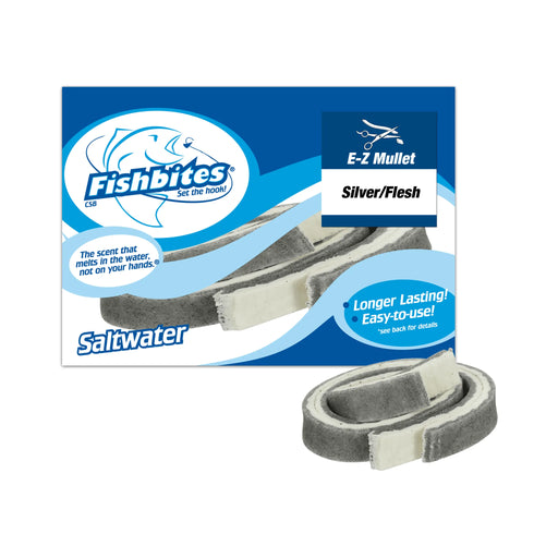 E-Z Longer Lasting Mullet Fishbites artificial soft bait with Packaging