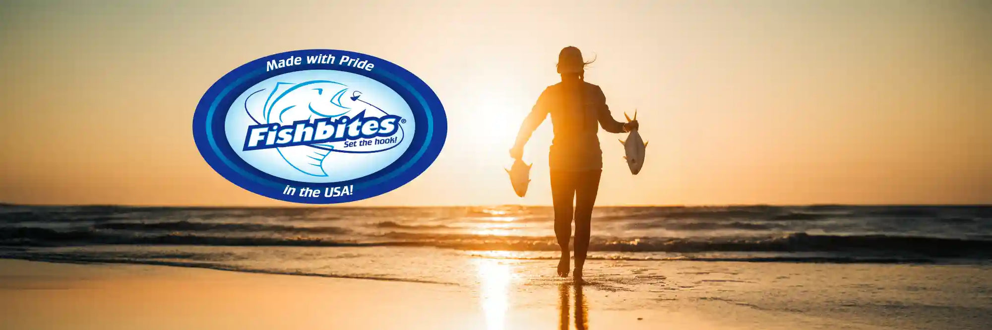 Women catching fish with Fishbites walking on beach during sunset