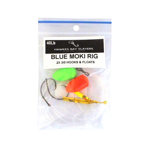 Hawkes Bay Slayers Blue Moki Slayer Rig with twin floated 3/0 hooks in clear packaging