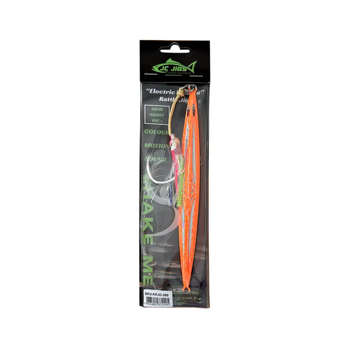 JC Jigs Rattle Jig 300g Orange in Packaging for catching Kingfish, Tuna and Hapuka