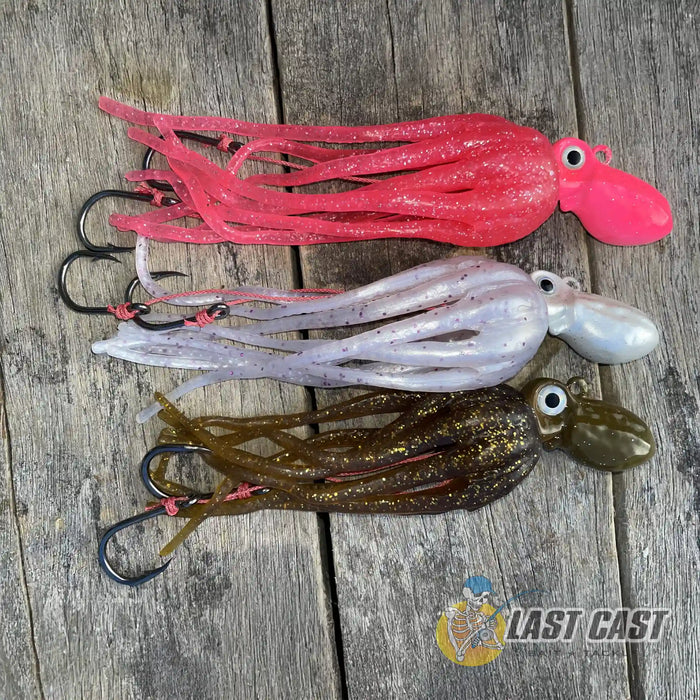 Snapper Tackle Octopus Slow Jigs Assorted on Wooden Background