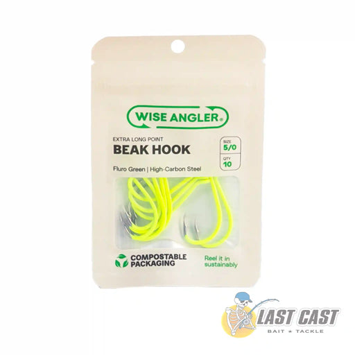Wise Angler Beak Hook Extra Long Point in Fluorescent Green in Packaging Size 5_0