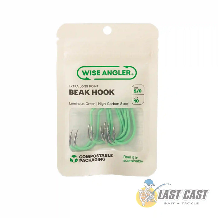 Wise Angler Beak Hook Extra Long Point in Luminous Green in Recycable Packaging Size 5_0