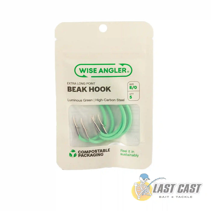 Wise Angler Beak Hook Extra Long Point in Luminous Green in Recycable Packaging Size 8_0